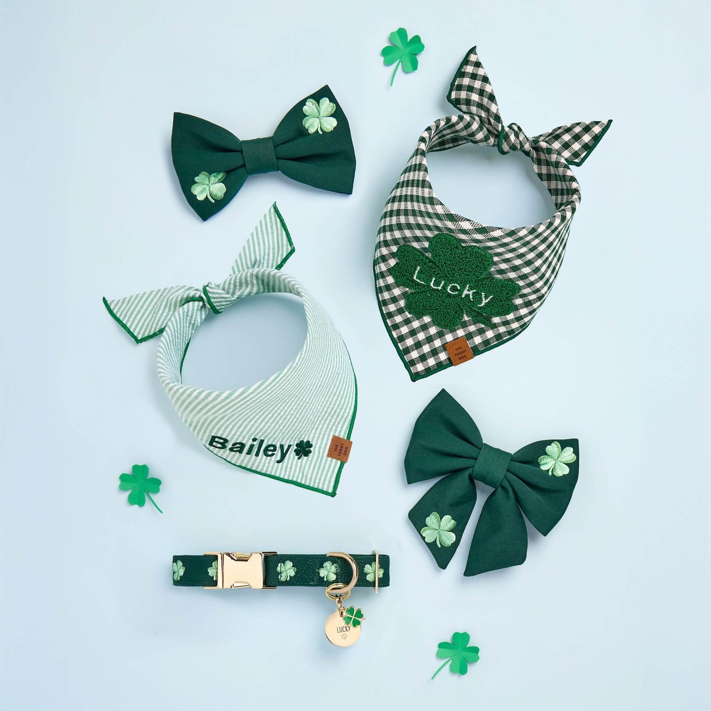 Clover Embroidered Lady Dog Bow