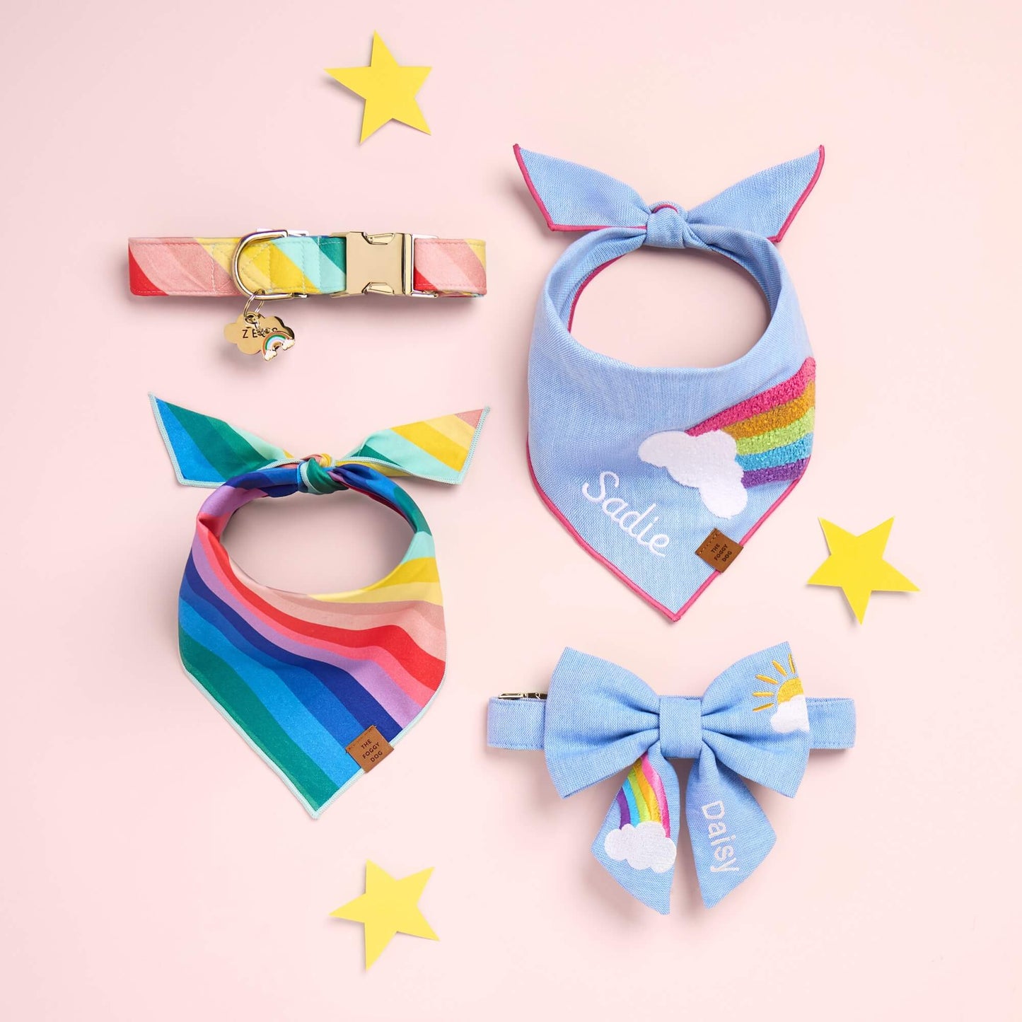 Sunshine and Rainbows Embroidered Lady Dog Bow
