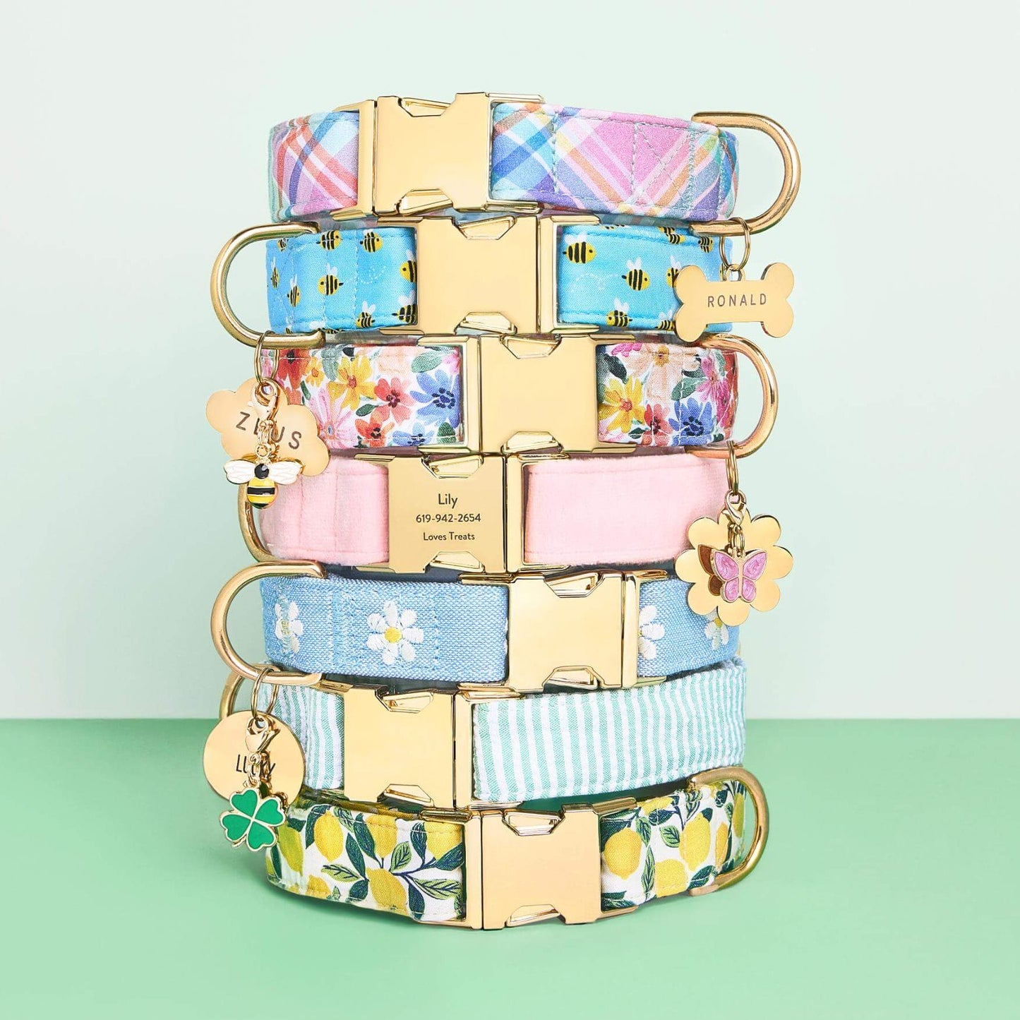 Green Seersucker Dog Collar