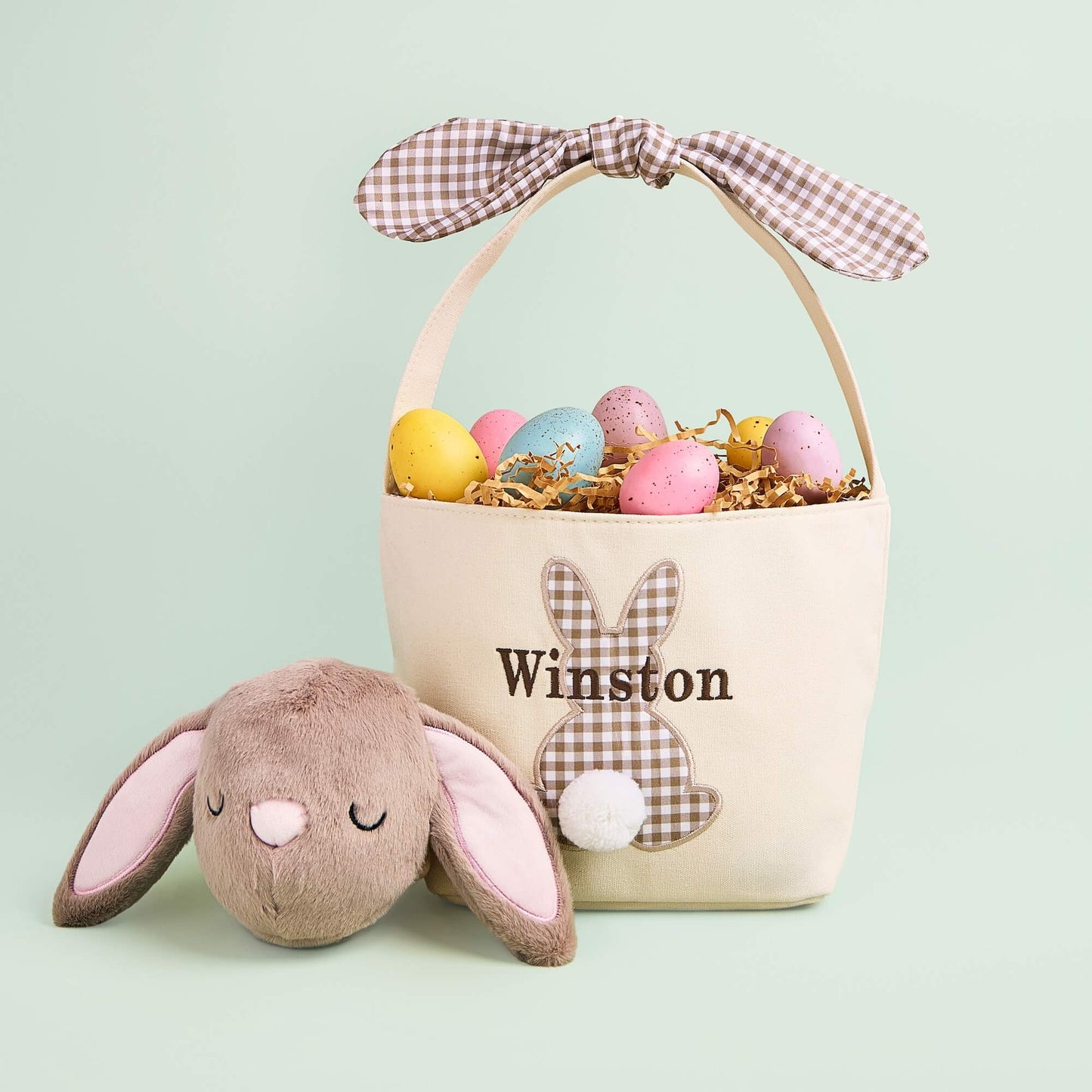 Taupe Gingham Easter Basket Starter Set