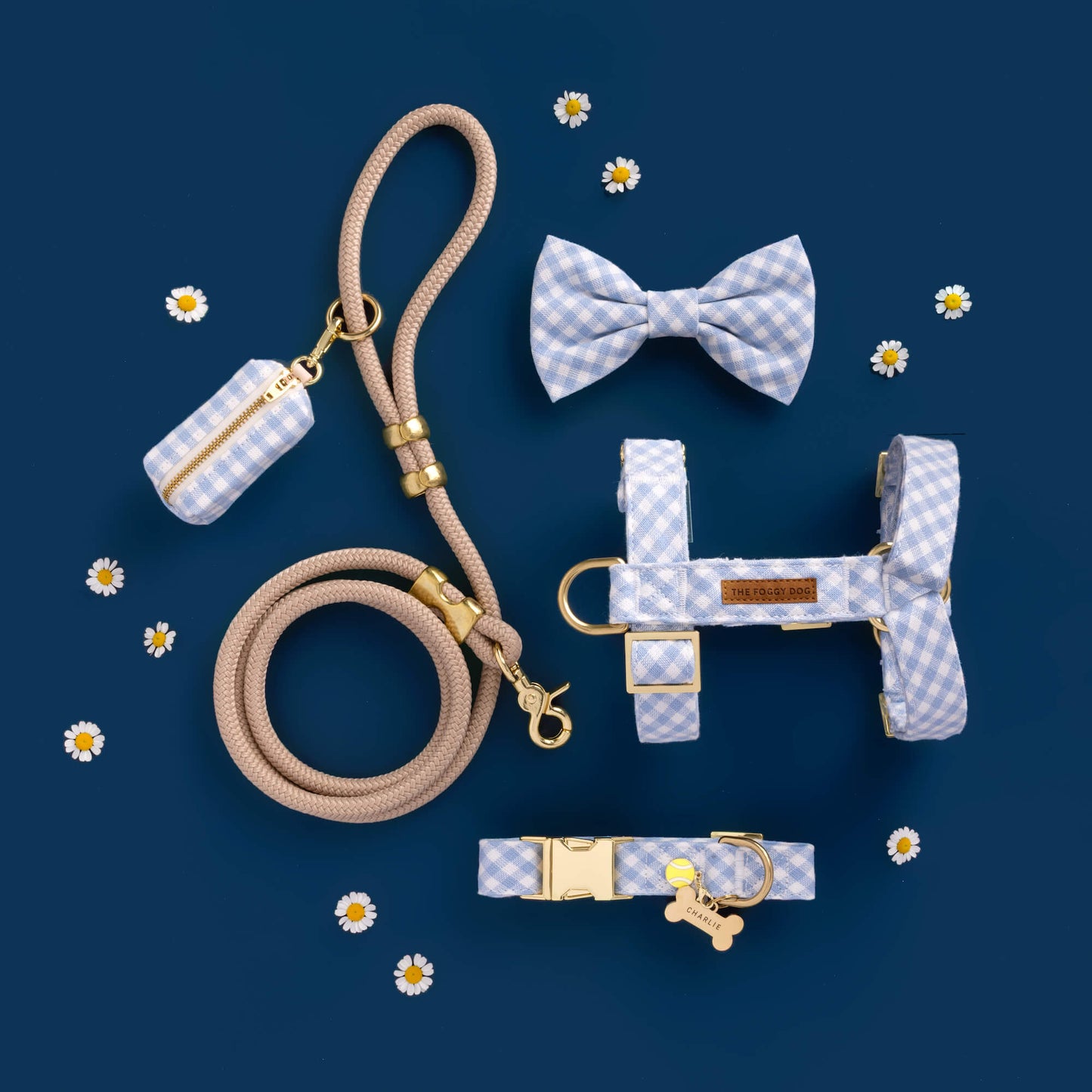 Sky Blue Gingham Dog Harness